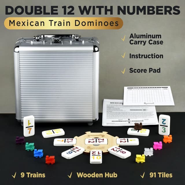 Thumbnail 1 de Queensell Mexican Train Dominoes Set with Numbers 91 tiles 🎲
