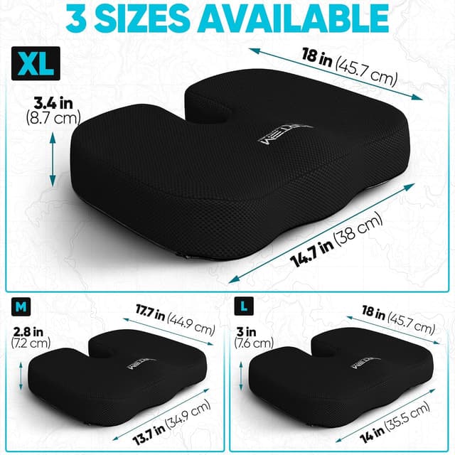 Detalle 2 de FORTEM Coccyx Cushion XL with memory foam lumbar support and non-slip chair pad