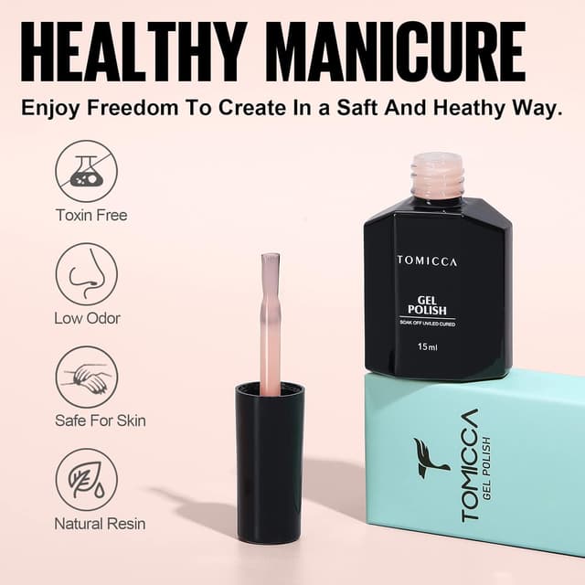 Detalle de TOMICCA Semi-permanenter Nagellack Nude-Rosa (French Nude), UV-Gel/LED, 15 ml, Soak Off