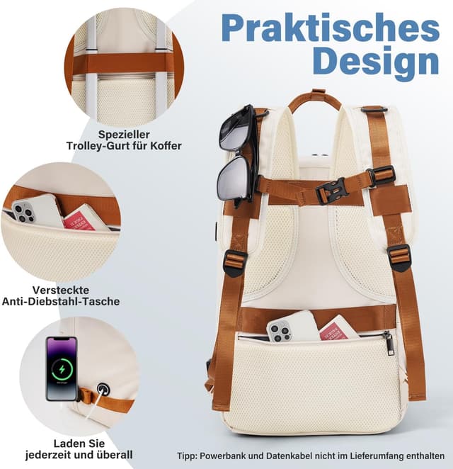 Detalle 2 de COOLIFE Handgepäck Rucksack für Easyjet 45×36×20 cm (30L) mit Laptopfach – Weekender für kurze Trips