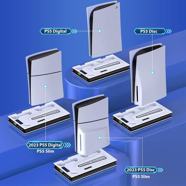 Detalle de GAMSINGY PS5 Ständer mit Lüfter und 3-fach USB-Hub für PS5, Slim (nicht kompatibel) und weiteres Zubehör