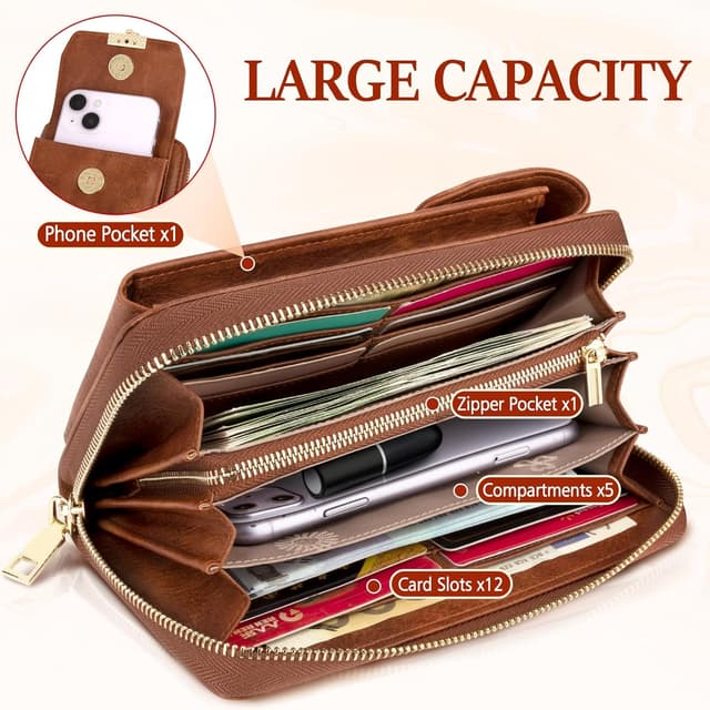 Detalle 2 de VOBUKE Handytasche mit Geldbörse und RFID-Schutz – Umhängetasche aus Leder mit Kartenfächern