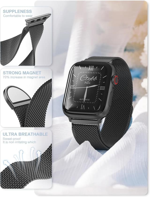 Detalle de ORRLBB Magnetic Clasp Metal Strap for Apple Watch (Series 11–1, Ultra SE, 49–38mm) – Patented adjustable bands