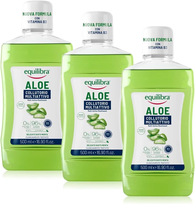 Detalle de equilibra Igiene Dentale Aloe Collutorio Multiattivo al gusto menta (3 x 500 ml)