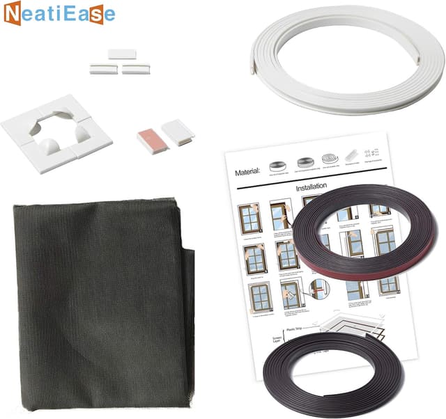 Detalle de NeatiEase Adjustable DIY Magnetic Fly Screen for Windows (Max 90 x 140 cm) – White Frame, Grey Mesh