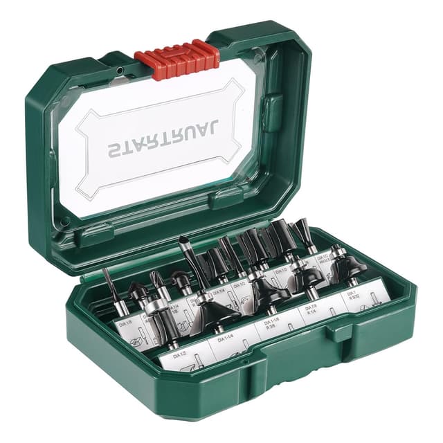 Detalle de STARTRUAL 15-piece 1/4" shank wood router bits set for softwood, hardwood and wood composite