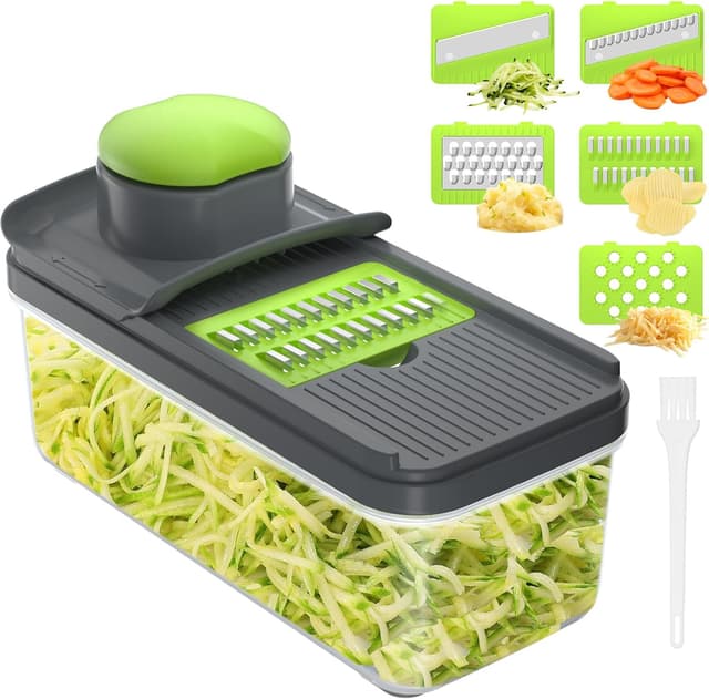 Detalle de Vihoom Mandolina per verdure manuale con 5 lame intercambiabili e contenitore da 1,7 L