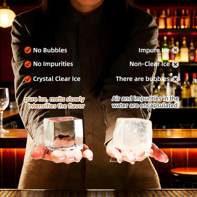 Detalle 2 de Bangp Crystal Clear Ice Cube Tray – clear silicone square ice cubes for bourbon, cocktails and slow-melting drinks