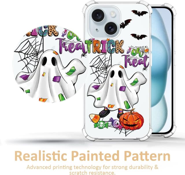 Detalle de CAROKI Clear TPU Phone Case for iPhone 15 with Cute Halloween Ghost Pattern