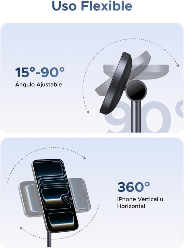 Detalle 2 de UGREEN Zapix 2 en 1 Cargador Inalámbrico 15W