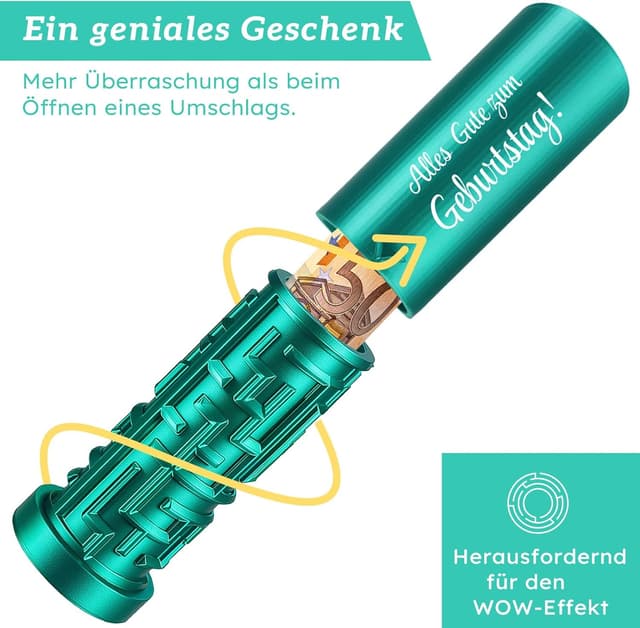 Detalle de Anruzon Geldgeschenk Geburtstag – kreative Labyrinthbox mit Spruch „Alles Gute zum Geburtstag!“ (3D-gedruckt, Blau-Grün)
