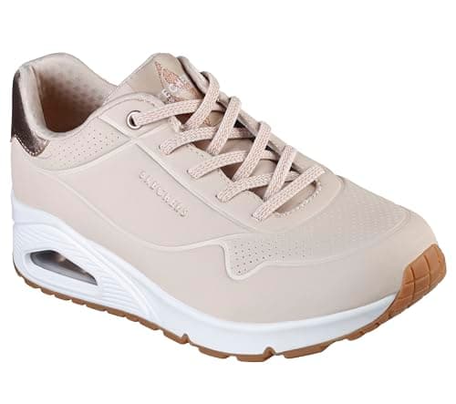 Detalle de Skechers Uno - Shimmer Away para mujer (Natural, talla 37): comodidad con ribete metálico y cordones elásticos
