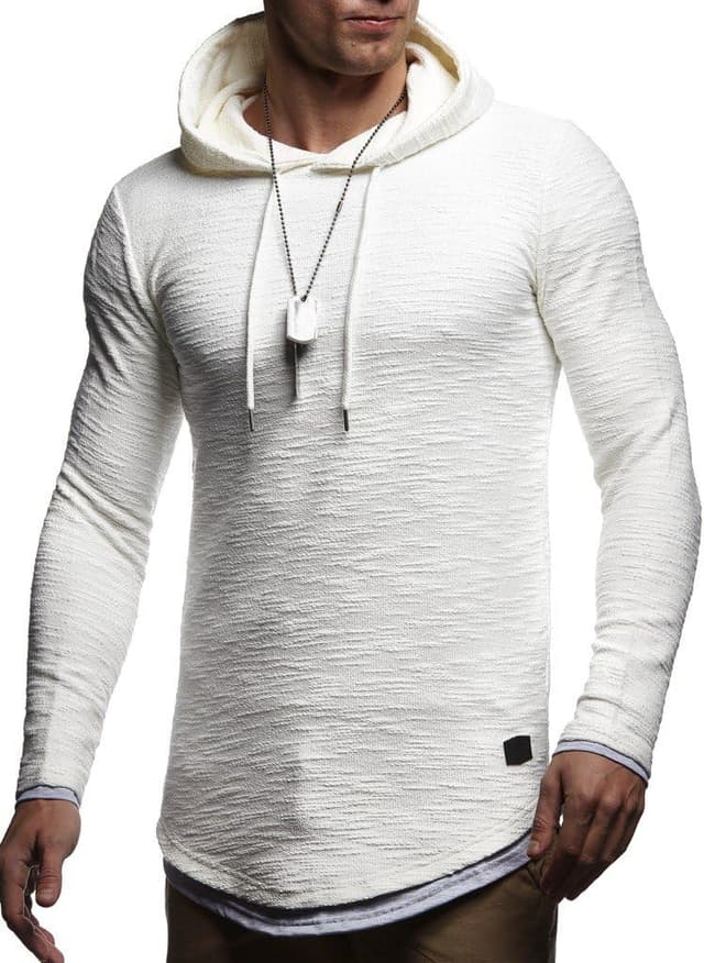 Detalle de Leif Nelson Felpa con Cappuccio Uomo LN-8120: maglione hoodie Slim Fit