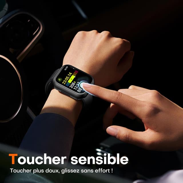 Detalle 2 de TAURI Tauri 2 pièces coque + protection écran en verre trempé pour Apple Watch Series 9/8/7 (41 mm) – Noir