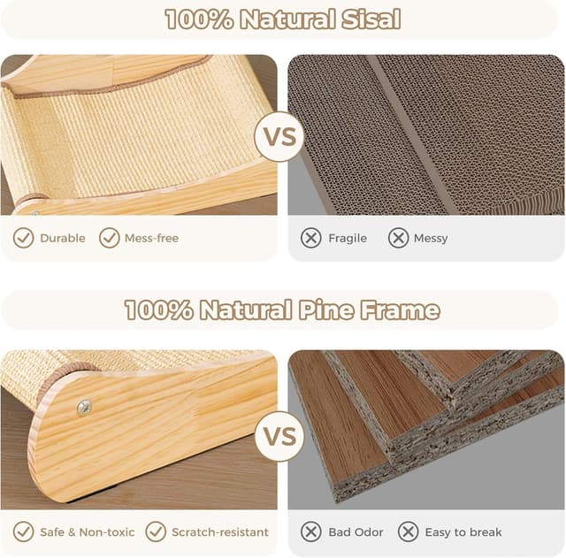 Detalle 2 de Avont Griffoir pour chats en sisal naturel sur chaise longue en pin massif (58 x 33 cm) – Style A