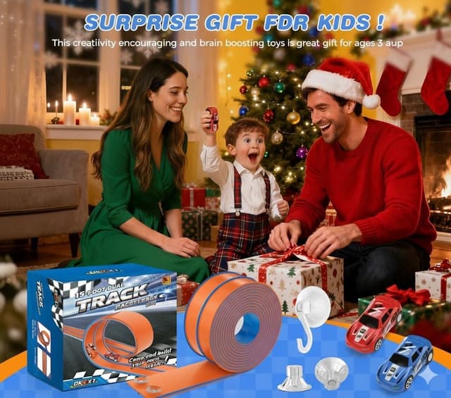 Thumbnail 6 de DKOXT 15 Ft Flexible Race Track for Kids DIY Car Track Set (Dual-Track) with 2 Toy Cars & 3 Suction Cup Ramps