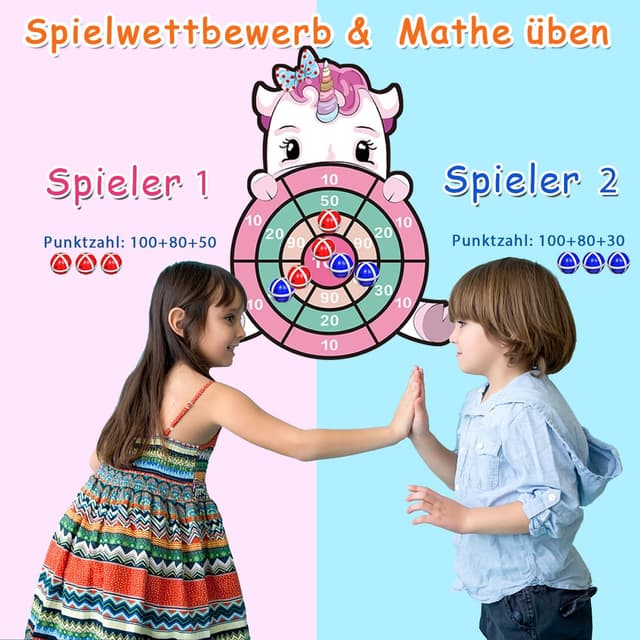 Detalle de Einhorn Dartscheibe Kinder – 63 cm Wurfspiel mit 12 Klebebällen, für Mädchen ab 3 Jahren