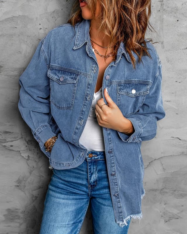 Thumbnail 5 de Vetinee Oversized Denim Shacket Blue đ