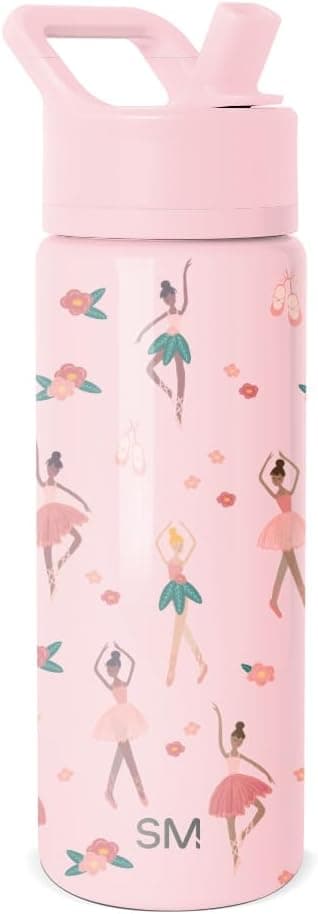 Detalle de Simple Modern borraccia per bambini Summit con cannuccia, acciaio inox isolato 530 ml (Pink Ballerina)