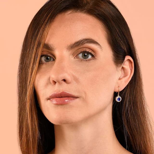 Detalle de Zavana boucles d’oreilles pendantes « halo » argent ou or, pierres bleues et zircons blancs