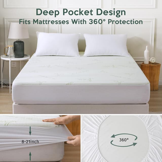 Detalle 2 de Premium 100% Waterproof King Mattress Protector (8",-21", deep pocket) with Breathable 3D Air Fabric