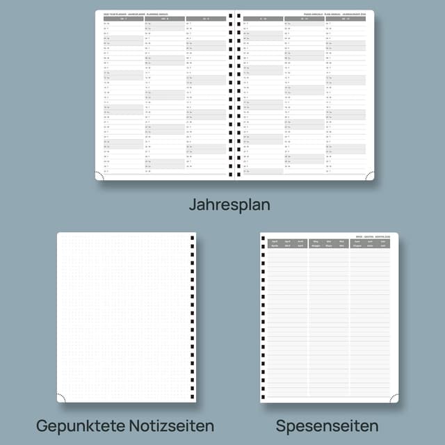 Detalle 2 de POPRUN Kalender 2026 Wochenplaner (Ringbuch) Mintgrün – 12 Monate, Jan. bis Dez. 2026