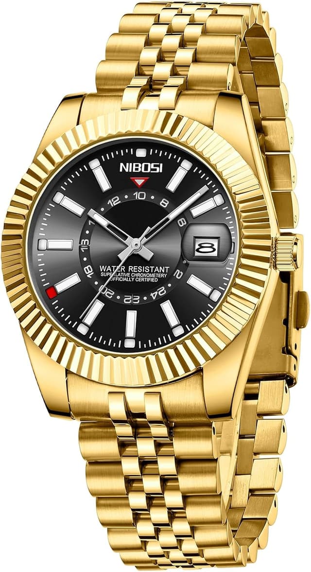 Detalle de NIBOSI Orologio da polso uomo stile business dress analogico al quarzo, impermeabile 3 ATM con datario e cinturino in acciaio inox