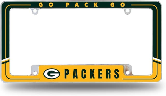 Detalle de Rico Industries NFL Football Two-Tone 12" x 6" Chrome All Over License Plate Frame