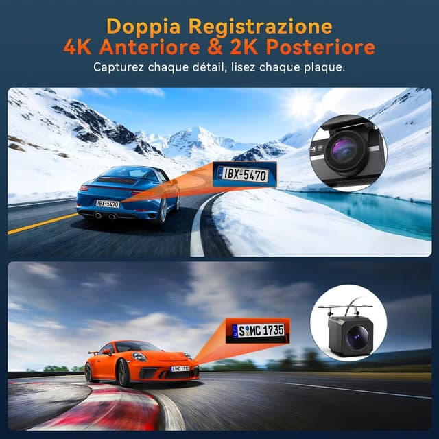 Detalle de Caytail Dash Cam Auto 4K+2K con WiFi 5GHz e scheda 64GB, front+retro grandangolo 170°+120°