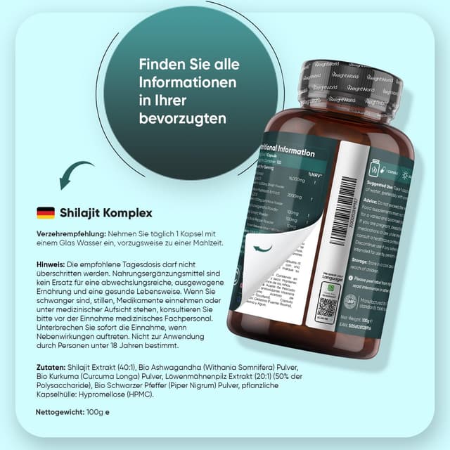 Detalle 2 de WeightWorld Himalaya Shilajit Komplex mit 18.210 mg