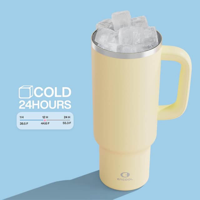 Detalle de ENCOOL 40 oz Tumbler with Handle and Straw (Stainless Steel Insulated, Leakproof) — Light Vanilla