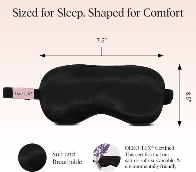 Detalle de Kitsch Beschwerte Satin Schlafmaske (116 g) – gewichtete Augenmaske für Schlaf & Reisen mit Lavendelduft, verstellbar und lichtblockierend
