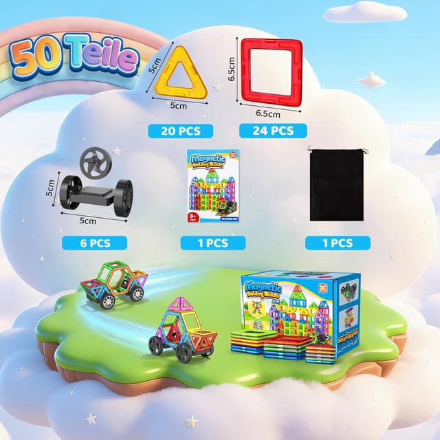 Detalle 2 de WOOBLO Magnetische Bausteine 50 Teile für STEM