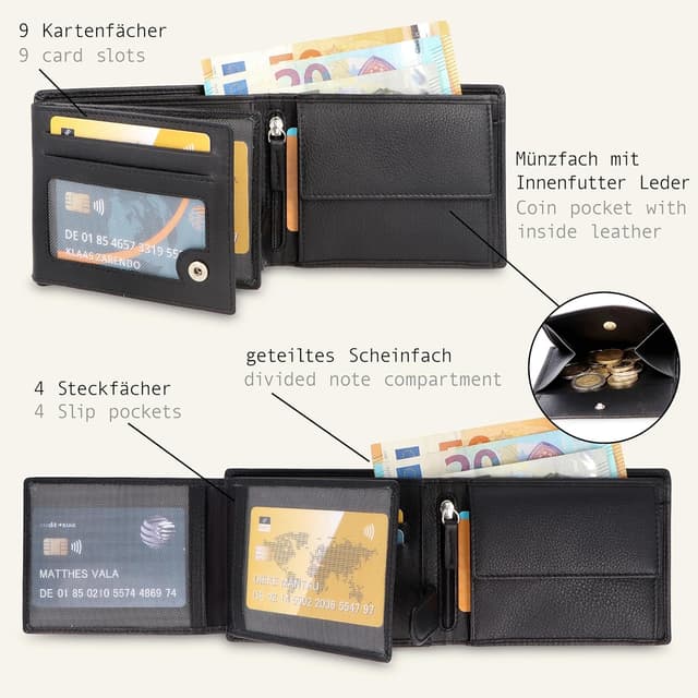 Detalle 2 de Lederow Herren-Geldbörse aus Leder, Schwarz 12