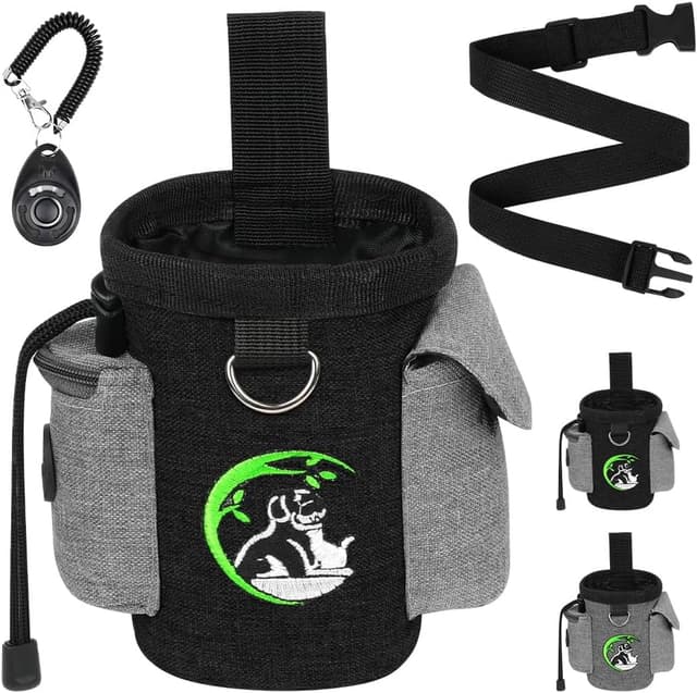 Detalle de Adiwo sac à friandises pour chien noir avec distributeur de sacs et clip arrière