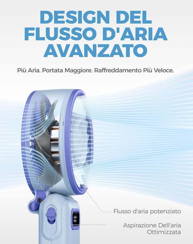 Detalle de Diveblues Ventilatore portatile pieghevole a batteria con 100 velocità fino a 12 ore