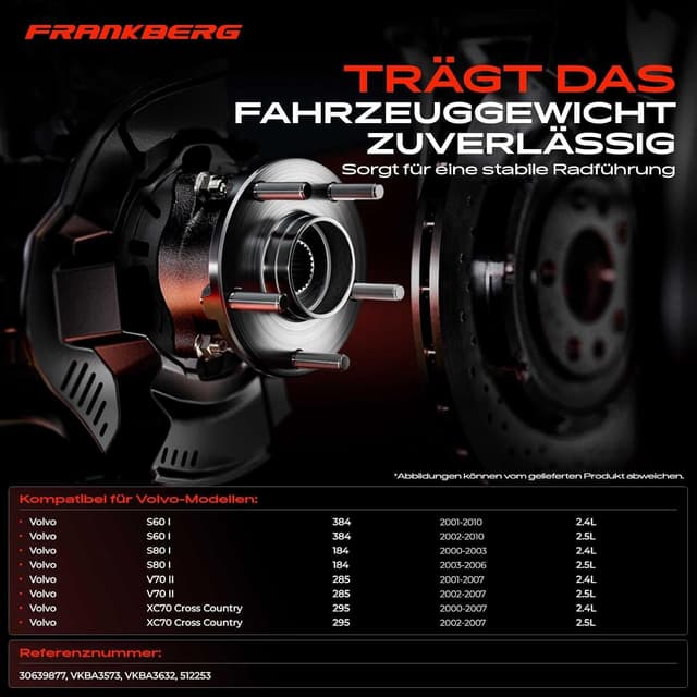 Detalle de Frankberg Radlagersatz Hinterachse Flansch-Rad 135,7 mm mit ABS Magnetring (u. a. V70 II, XC70, S60 I, S80 I) – 30639877 / 512253