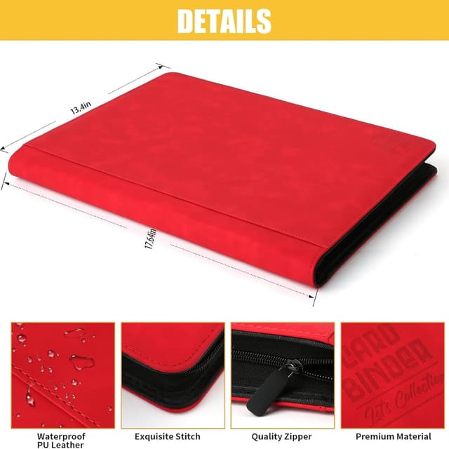 Detalle 2 de Arkeiliy Premium Ringless Trading Card Binder (Red) — 1024-Capacity, 16 Side-Loading Pockets per Page