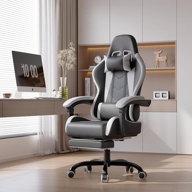 Thumbnail 1 de JUMMICO Sedia da gaming e ufficio ergonomica con supporto lombare massaggiante e schienale regolabile 90–150° (bianco)