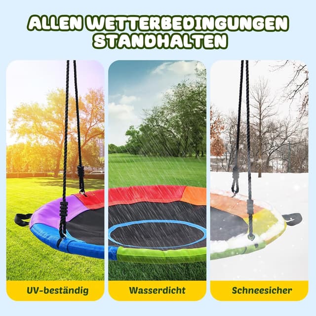 Detalle de Trekassy Nestschaukel Outdoor 120 cm – Tellerschaukel für bis zu 300 kg mit 2 Schaukelgurten (900D, wasserfest)