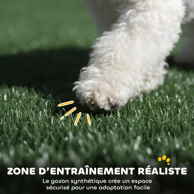 Detalle 2 de PawHut Toilette pour chien avec gazon artificiel, parois hautes et plateau coulissant (75x51x36,5 cm) – Noir