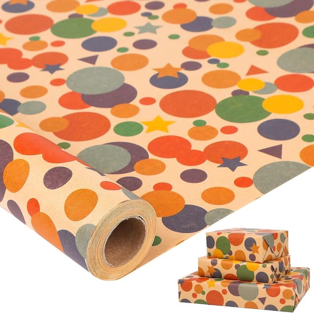 Detalle de HBell Wrapping Paper Roll 43cm x 10m colourful dots gift wrap