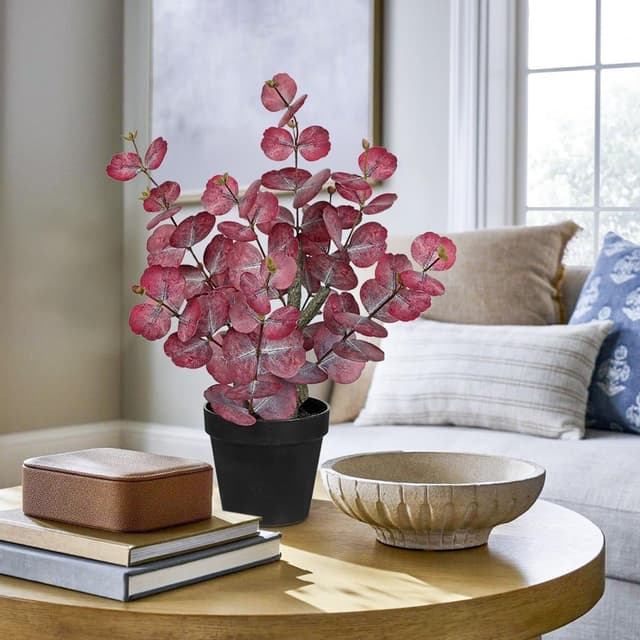 Detalle de Arborus 46cm Tall Artificial Eucalyptus Plant in Black Pot (Silver Dollar Red Eucalyptus look)