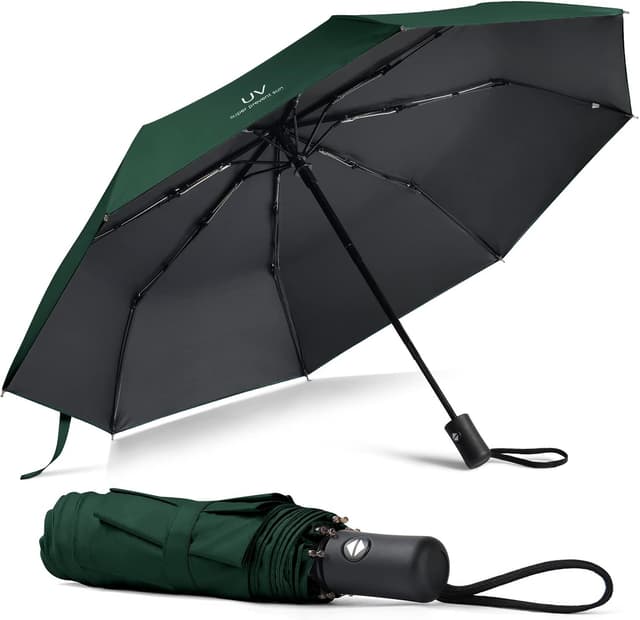 Detalle de Vicloon Regenschirm Taschenschirm mit Auf-Zu-Automatik – sturmfest, 210T Teflon-Beschichtung (Tiefwassergrün)