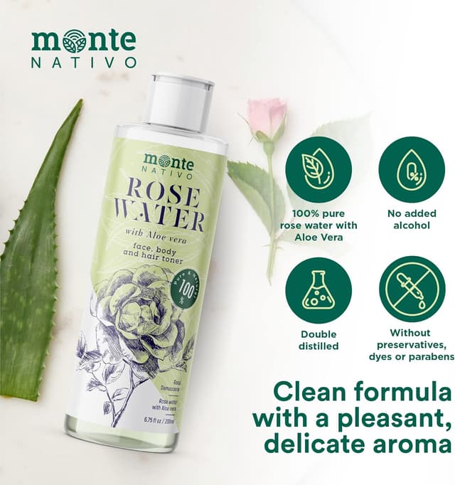 Detalle de Monte Nativo Rosenwasser Gesichtswasser mit Aloe Vera (2x200 ml / 400 ml)