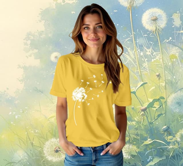 Detalle 2 de Qskall women’s dandelion flower casual t-shirt – soft loose-fit summer tee