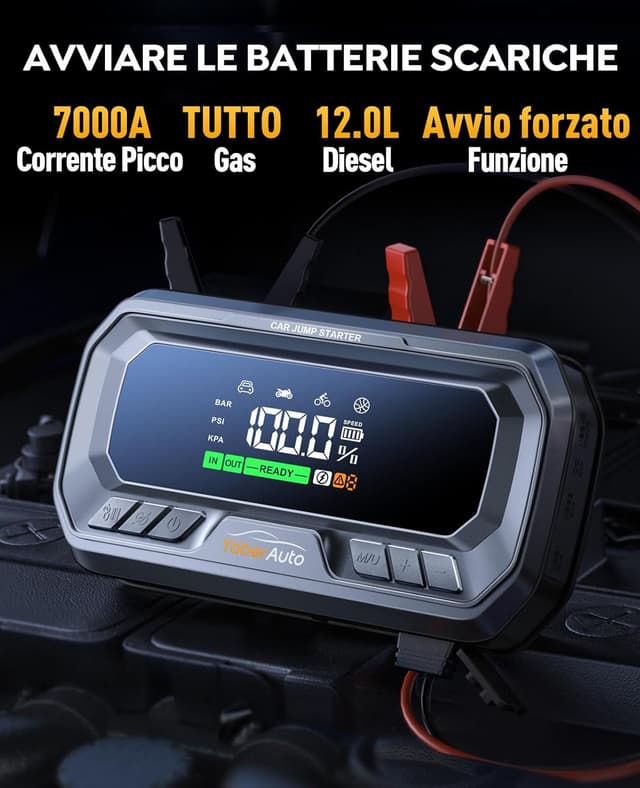 Detalle 2 de YaberAuto YA90 Avviatore auto 8000A (26800 mAh) con compressore 160 PSI, booster PD65W e luce 600 lm
