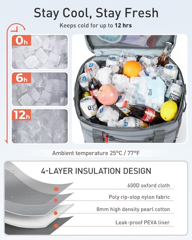 Detalle 2 de TOURIT Soft Sided Cooler Bag (48/60 Cans) — Insulated, Collapsible & Leakproof