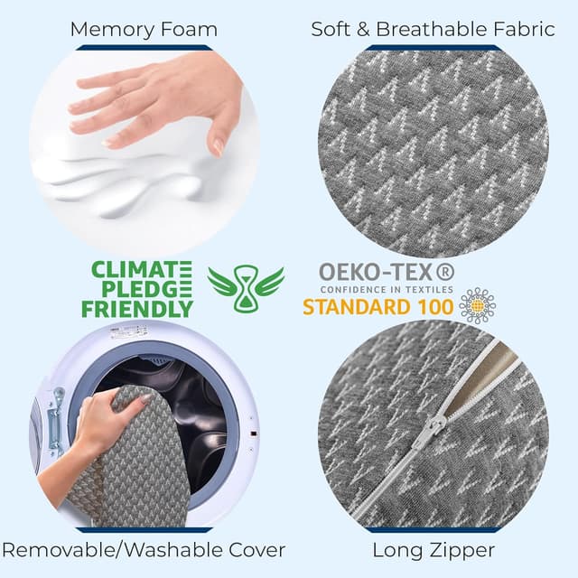 Detalle de 5 STARS UNITED Knee Pillow for Back Sleeping with Memory Foam – Half Moon Bolster for Sciatica & Under-Leg Support, Grey