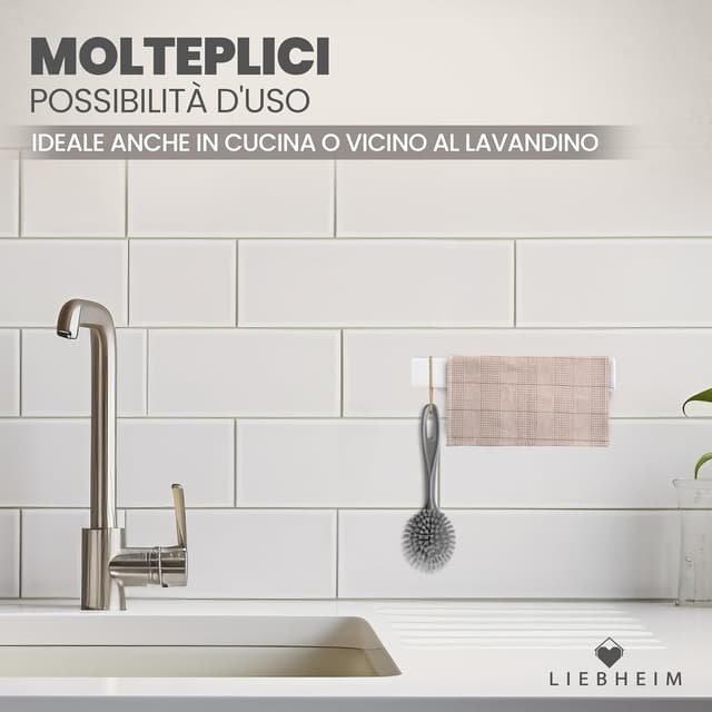 Thumbnail 6 de LIEBHEIM Porta Asciugamani adesivo da parete in alluminio bianco (22 cm) – senza forare